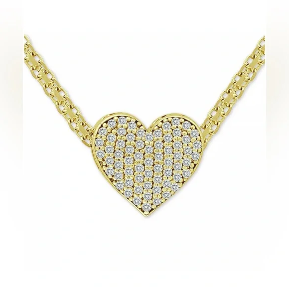 Cubic Zirconia Pavé Heart 18" Pendant Necklace in Gold - Picture 3 of 5